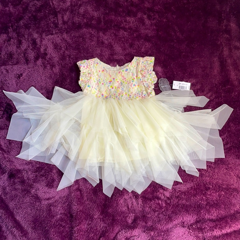 NWT 3T light yellow twirl dress w lace and flutter cap sleeve top